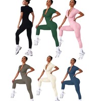 Combinaison à manches courtes à fermeture éclair filetée Sports de plein air Fitness Yoga Wear Bodys et combinaisons de sport pour femmes Shapewear pour femmes