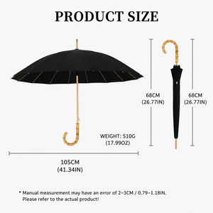 Waterproof 280T Fabric Business Strong 16 Ribs <b>Windproof</b> 65mph Automatic Open Bamboo Handle Custom Logo Design Straight <b>Umbrella</b> - Product Image 2