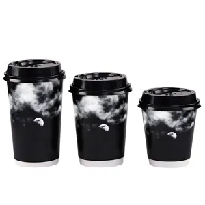 Disposable milk tea paper cup thickened with cover insulated hot drink hollow cup coffee milk tea paper cup customized