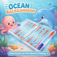 Jeu de backgammon en acrylique transparent avec impression couleur motif dessin animé océan, plateau de jeu de backgammon portable pour voyage, vente en gros OEM