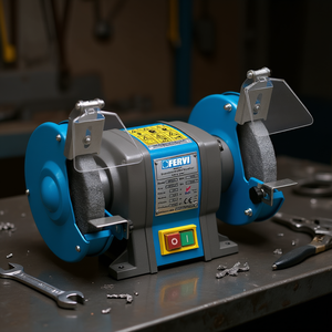 Amoladora de Banco Fervi de 200 mm con Doble Disco y Protector de Seguridad para Afilar Metal - Product Image 3