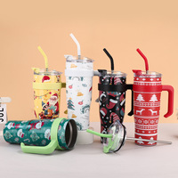 Gobelet isotherme personnalisé de 40 oz en acier inoxydable à double paroi avec poignée et paille, idéal pour la sublimation, parfait pour Noël, Halloween, cadeaux d'affaires