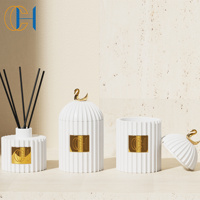 C & H Conception Personnalisée Advanced Luxury Gold Label Céramique Reed Diffuseur Bouteille Bougie Pot Avec Couvercle