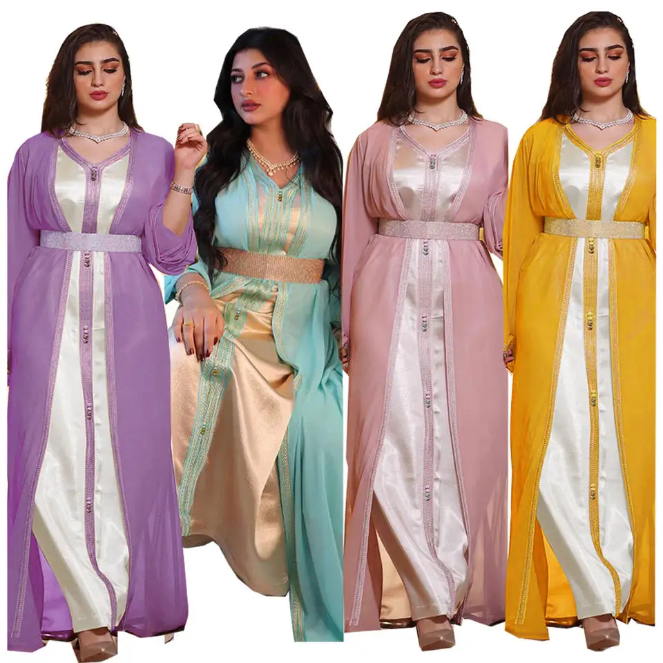 Open Abaya 2023 Marokkaanse Dubai Kaftans 2-delige Abaya Jurk Set Facy Lange Islamitische Moderne Jurk Moslim Feestjurk Voor Vrouwen