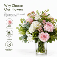 Décoration florale artificielle avec des fleurs de rose rose mélangées pour mariage, anniversaire, fête, arrangement de fleurs simulées, ornement