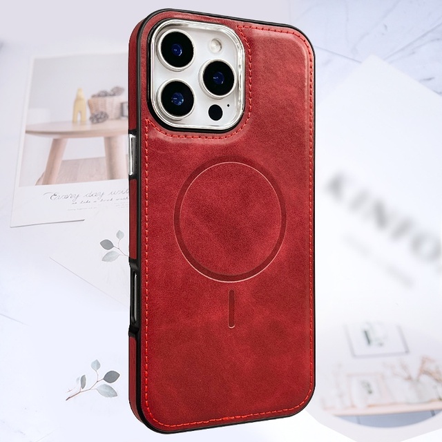 Luxury Leather Magnetic Charging Phone Protective Case for IPhones 17 16 Pro Max 17 Air Plain Shockproof Phone Cover