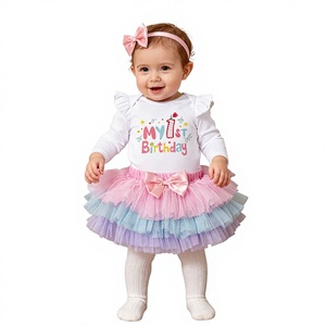 Abbigliamento per Bambini all'Ingrosso Transfrontaliero, Vestiti per <span class=keywords><strong>Compleanno</strong></span> Neonata, <span class=keywords><strong>Set</strong></span> Vestito in Cotone a Maniche Lunghe per Bambina di Un Anno - Product Image 1