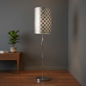 Lampe de sol LED moderne avec abat-jour en verre blanc en forme de cloche, base en métal ondulé, base E26, installation facile pour usage résidentiel - Product Image 2