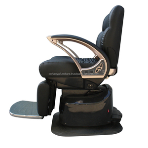 Sillón de Barbería Ergonómico de Cuero Beige de Lujo Moderno, Eléctrico con 3 Motores, Reclinable y Ajustable en Altura para Barbería y Taller - Product Image 4