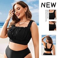 Vente en gros Haut de maillot de bain bandeau rembourré à nouer sur le devant en polyester noir pour femmes grandes tailles XL 4XL