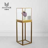 Vitrina de Exhibición de Joyería MASTER con Marco de Acero Inoxidable Dorado, Cubo de 45*45*141cm, Vitrina de Vidrio Templado para Joyería