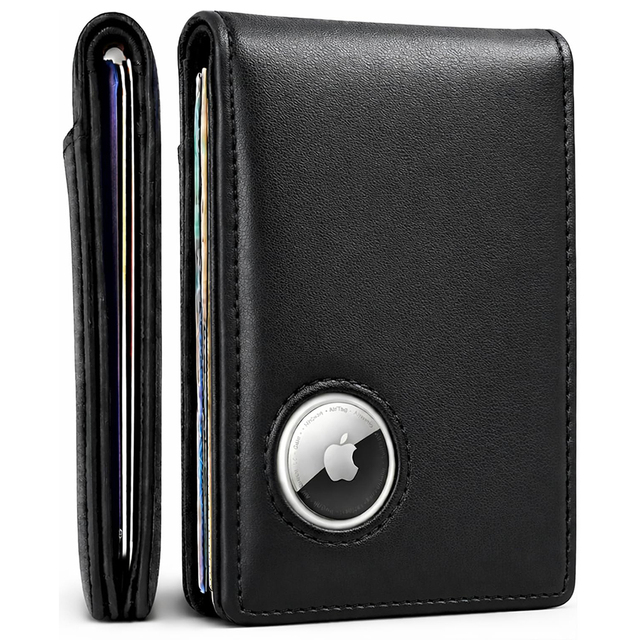 Custom AirTags Cash Wallet Men Minimalist Microfiber Leather RFID Business ID Credit Card Holder Purse Short Large Capacity