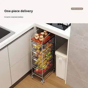 ชั้นวางของในครัวแบบรถเข็นขนาดเล็ก ตู้โลหะ 3 ลิ้นชักอเนกประสงค์ ชั้นวางของแบบแคบในตัว พร้อมตะกร้าเก็บผักและผลไม้แบบเคลื่อนย้ายได้ - Product Image 2