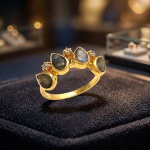 Anillo Cuádruple de Oro Amarillo con Cuatro Piedras de Zirconia Chapadas en Rodio de Diferentes Colores - Product Image 3