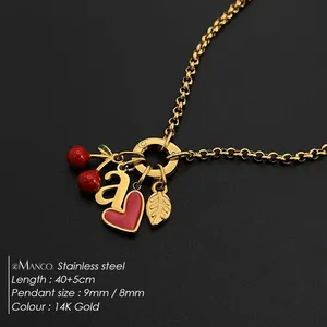Collier en acier inoxydable eManco Fashion, style Y2K ludique, avec breloque initiale cerise <span class=keywords><strong>rouge</strong></span> et cœur, vente en gros - Product Image 2