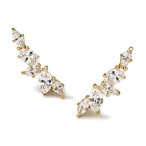 Pendientes de Diamantes con Corte Marquesa Chapados en Oro Royal Diamondism para Mujer, Diseño Floral de Lujo con Engaste de Garras para Boda - Product Image 4