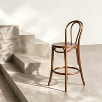 Tabouret de bar en bois massif nordique avec dossier, couleur cerisier rétro, tabouret haut créatif en bois courbé pour la maison