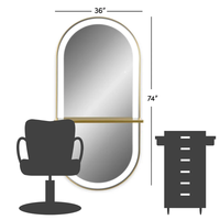 Miroir de salon portable avec miroir mural à cadre doré Led Miroir de coiffure complet pour la coiffure