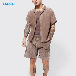 Manufacturer custom high quality cotton corduroy Mens suits short sleeve jacket and shorts sets