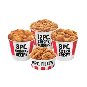 Custom Paper 85 165 oz Bucket Take Away Food packaging popcorn tubs disposable paper Container Fried Chicken bucket