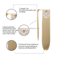 Extensions de cheveux queue de cheval longues et lisses pré-collées, fibres synthétiques haute température, tissage simple, pour tresses et coiffures.