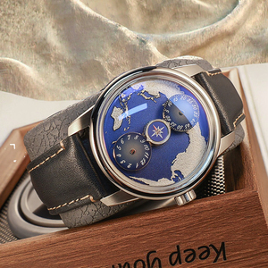 Reloj <span class=keywords><strong>OBLVLO</strong></span> Miyota Automático Analógico con Caja de Acero Inoxidable, Correa de Cuero Vacuno, Cristal de Zafiro, Esfera Luminosa con Diseño de Ruedas Terrestres, Lujo en Azul Nocturno - Product Image 6