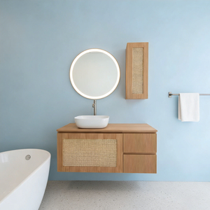 Meuble-lavabo de salle de bain suspendu moderne en bois à rayures décoratives de 18 pouces, 24 pouces, 30 pouces, 36 pouces avec lavabo - Product Image 5