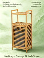 Étagère de rangement pour salle de bain en bambou naturel avec panier à linge en tissu amovible, organisateur à plusieurs niveaux