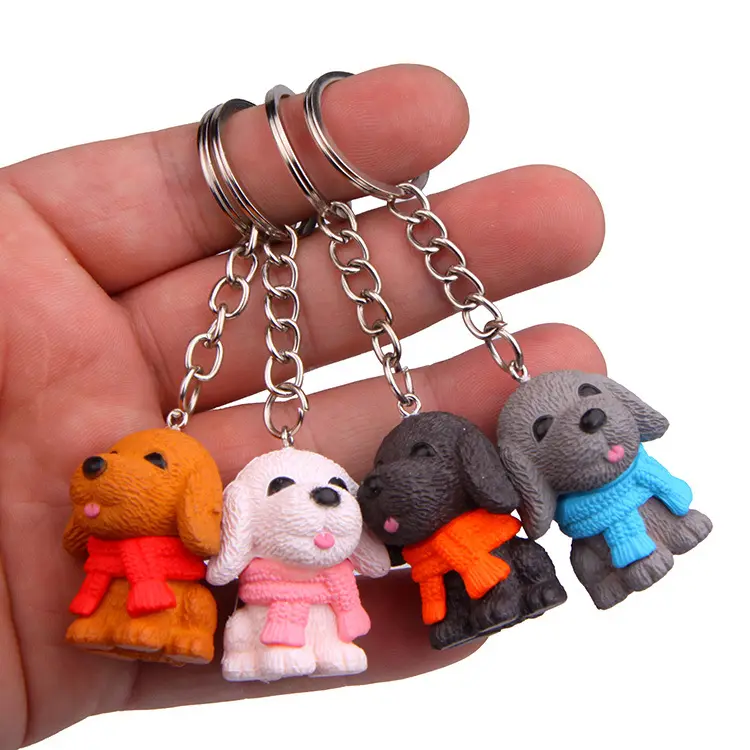 Grosir gantungan kunci anjing Resin simulasi gantungan kunci hewan kartun gantungan kunci liontin ransel gantungan kunci untuk hadiah anak-anak gantungan kunci anak anjing lucu