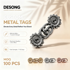 Custom Metal Flower Logo <b>Tags</b> Matte Zinc Alloy for Bags Garment Accessories 100PCS MOQ - Product Image 1