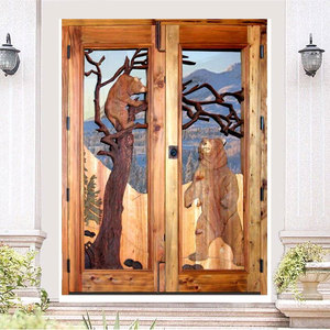 Thủy tinh và gỗ rắn kết hợp chạm khắc thiết kế cửa gỗ tùy chỉnh đôi chạm khắc vào cửa chính - Product Image 1