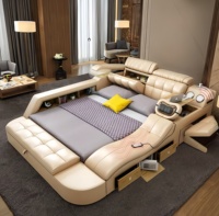 Lit intelligent de style moderne avec haut-parleur Bluetooth à sangle de massage et port USB en bois