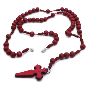 Collier de prière en bois fait main avec pendentif croix, perles de 6x7mm, bijoux pour cérémonies religieuses - Product Image 2