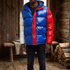 Men's <b>Waterproof</b> <b>Hooded</b> <b>Puffer</b> <b>Jacket</b> <b>with</b> Stand Collar PU Fabric Polyester Filling Casual Zipper Closure Regular Fit Winter - Product Image 4