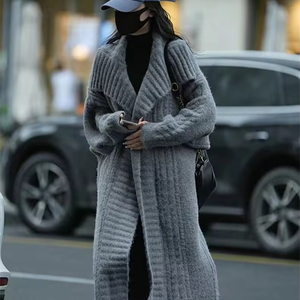 Cárdigan largo de invierno con hombros caídos, abrigo Midi de lana en blanco, cárdigans de <span class=keywords><strong>punto</strong></span> con Cable frontal abierto, suéteres de <span class=keywords><strong>punto</strong></span> coreanos, <span class=keywords><strong>chaqueta</strong></span> para <span class=keywords><strong>mujer</strong></span> - Product Image 1