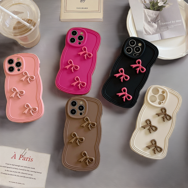 2026 Stylish 3D Cute Ribbon Bowknot Phone Case for Iphone 17 16 15 14 13 12 Pro Max Soft TPU PC Protective Mobile Phone Cover