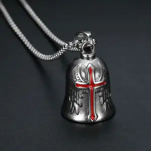 กระดิ่งรถจักรยานยนต์ Guardian Angel สแตนเลสปลอดภัยขับรถไร้สารตะกั่ว Pewter Holy Cross โชคดีกระดิ่งสําหรับสร้อยคอ Biker