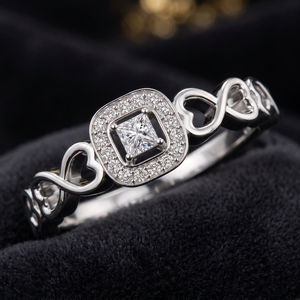 Anillo de Compromiso y Boda de Lujo con Diamante Cultivado en Laboratorio, Corte Princesa, para Mujer, en Oro de 10K/14K/18K y Plata 925/935 con Baño de Rodio - Product Image 1
