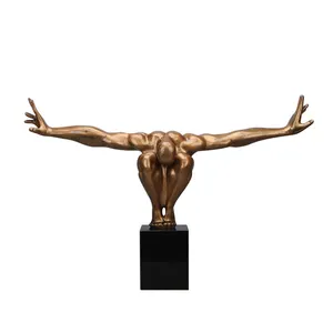 Hot Selling Grote Maat Sport Thema Decoratie Design Metalen Kunst Sculptuur Marmeren Voet Naakt Bronzen Duiker Standbeeld