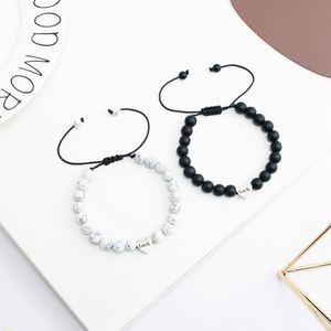 Pulsera de Pareja Ajustable con Cuentas de Piedra Natural y Corazón Tejido, Joyería para el Día de San Valentín - Product Image 2