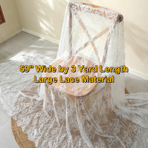 Erkoumi, 59 pulgadas, patrón Floral de nailon, borde de pestañas bordado, tela de encaje Chantilly francés para decoración del hogar, mantel, cortinas - Product Image 3