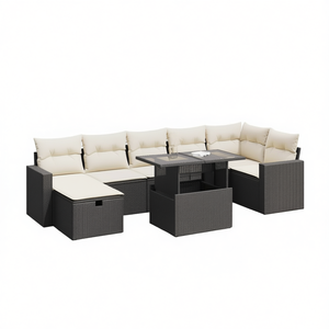 Ensemble de canapés de jardin noir et crème en rotin avec rangement, design contemporain, coussins imperméables - Product Image 1