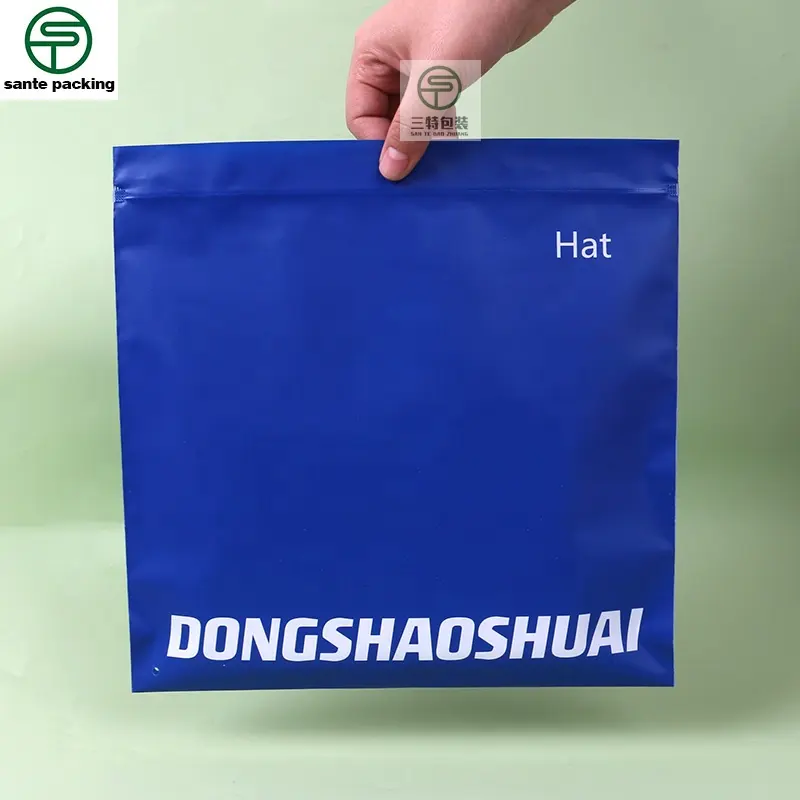 Custom Print Own Logo Blue T-shirts Underwear Packaging Zipper Bag Luxury Recyclable Plastic Bag Resealable Socks Bags
