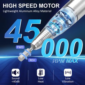 45000RPM Stainless Steel Nail <b>Drill</b> Machine Electric Portable Nail File USB Rechargeable Sander Professional US Plastic Nails - Product Image 2