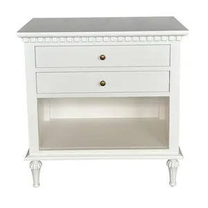 Desain tradisional antik gaya Hamptons putih padat kayu Birch meja samping tempat tidur kabinet dengan laci HL129-75