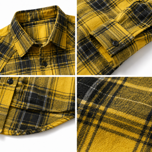 Chemises en flanelle personnalisées OEM/ODM pour hommes, <span class=keywords><strong>jaune</strong></span> et noir, chemise à carreaux pour hommes, coton brossé, manches longues, <span class=keywords><strong>surchemise</strong></span> décontractée, logo personnalisé - Product Image 4