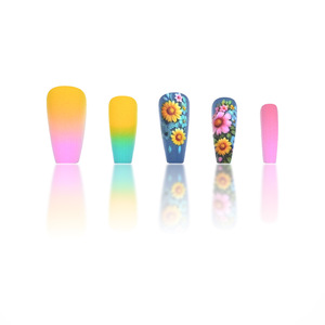 Горячая новинка: 24 шт. накладных ногтей для девочек, квадратные, 3D, с дизайном под подсолнух, искусственные типсы для маникюра из АБС-пластика - Product Image 6