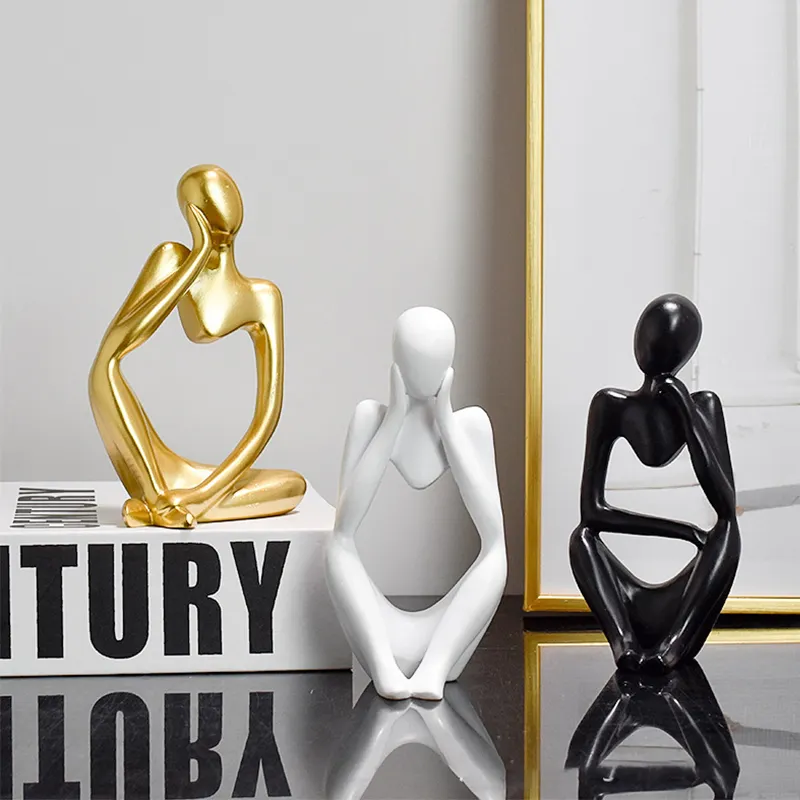 Accessoires de décoration de maison de luxe minimaliste figurines en or bureau Sculpture abstraite décor en résine pour salon