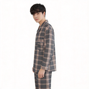 Pigiama <span class=keywords><strong>da</strong></span> <span class=keywords><strong>Uomo</strong></span> di Alta Qualità con Collo Rovesciato, Set Autunnale a Maniche Lunghe, 100% Cotone, Abbigliamento <span class=keywords><strong>da</strong></span> Casa a Righe per Padri - Product Image 2
