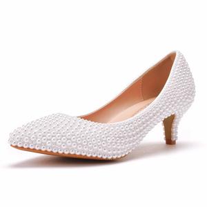 Femmes 5cm <span class=keywords><strong>Blanc</strong></span> Perle Beige Pompes Chaussures de mariage Femmes Sandales de fête de mariage - Product Image 5